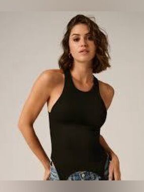 KIKI DE MONTPARNASSE black Tank Top with Ribbon Hem GARTER tank le boy ribbed